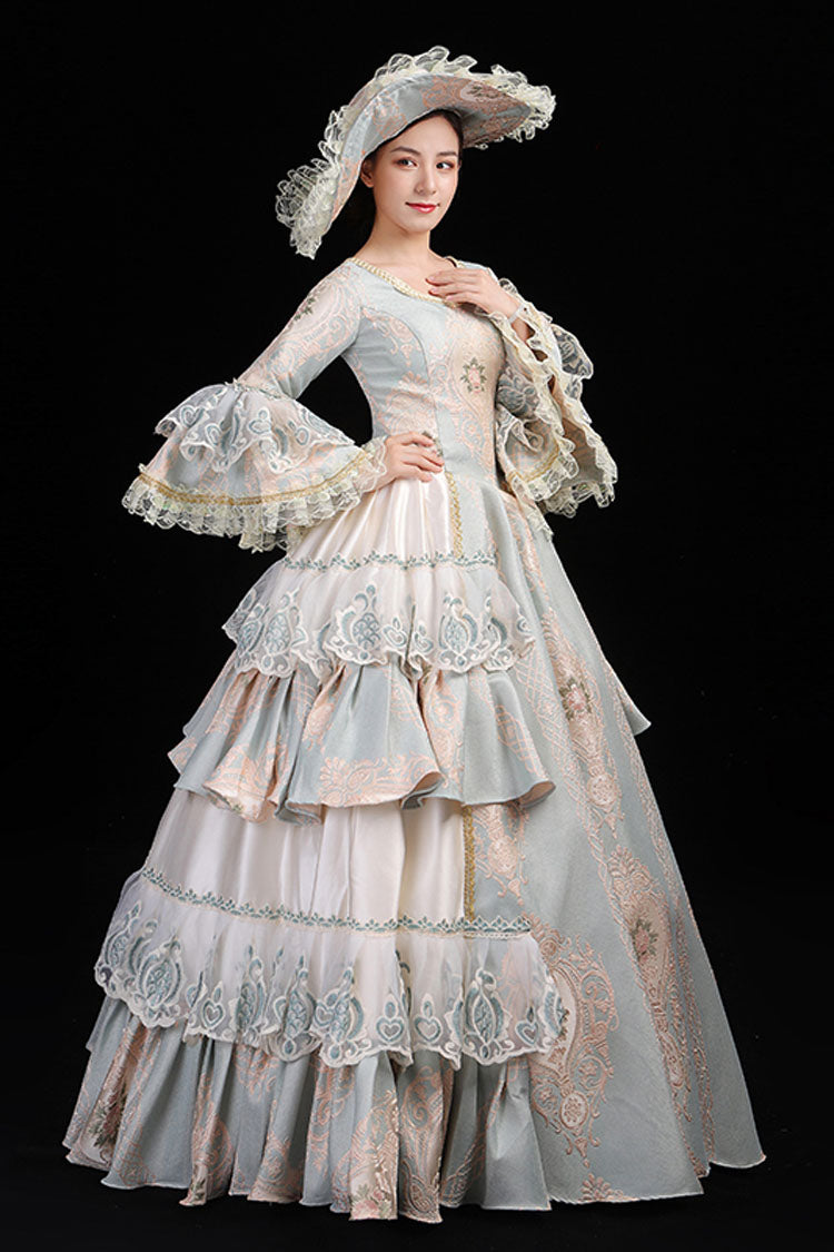 Gothic Lolita Dress - Light Blue Hime Sleeves High, Blue, High Waist, Lace Trim, Printed - additional product view 3