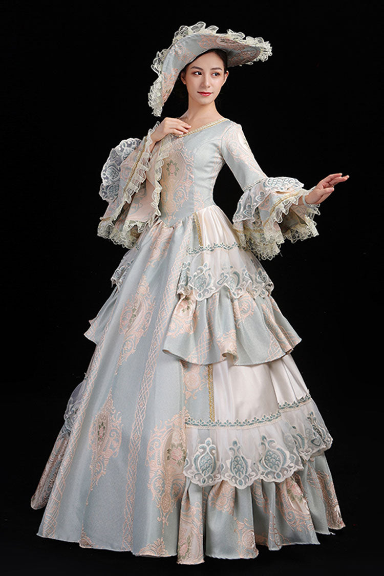 Gothic Lolita Dress - Light Blue Hime Sleeves High, Blue, High Waist, Lace Trim, Printed - additional product view 4