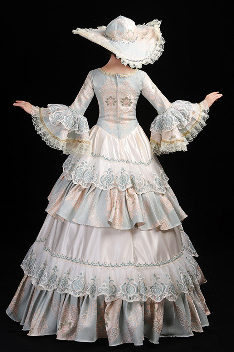 Gothic Lolita Dress - Light Blue Hime Sleeves High, Blue, High Waist, Lace Trim, Printed - additional product view 5