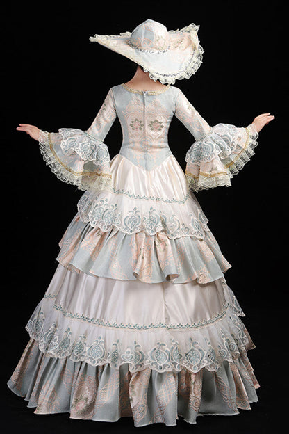 Gothic Lolita Dress - Light Blue Hime Sleeves High, Blue, High Waist, Lace Trim, Printed - additional product view 5