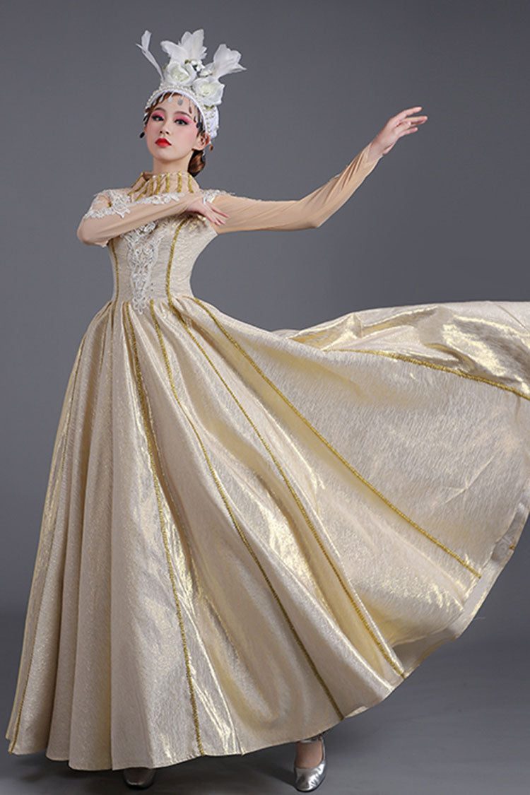 Gothic Lolita Dress - Light Golden, Gold, High Waist, Long Sleeves, Victorian Style - additional product view 2