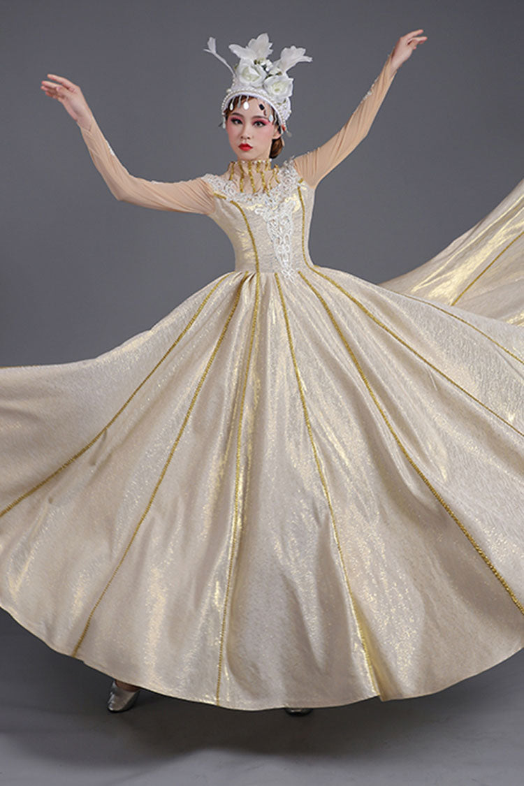 Gothic Lolita Dress - Light Golden, Gold, High Waist, Long Sleeves, Victorian Style - additional product view 3