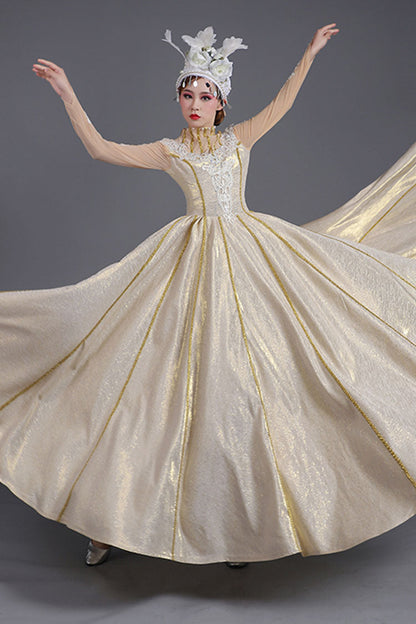 Gothic Lolita Dress - Light Golden, Gold, High Waist, Long Sleeves, Victorian Style - additional product view 3
