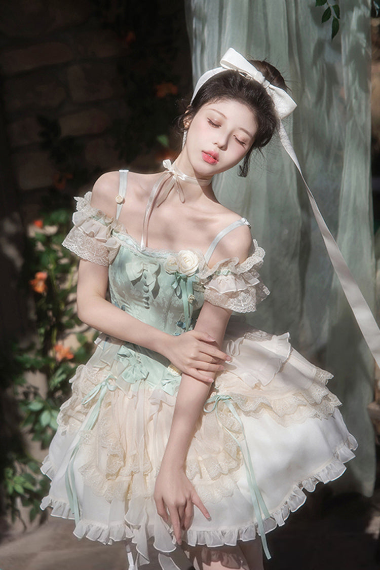 Gothic Lolita Dress - Light Green Off Shoulder, Green, Ruffled, Layered, Sweet Style - additional product view 2