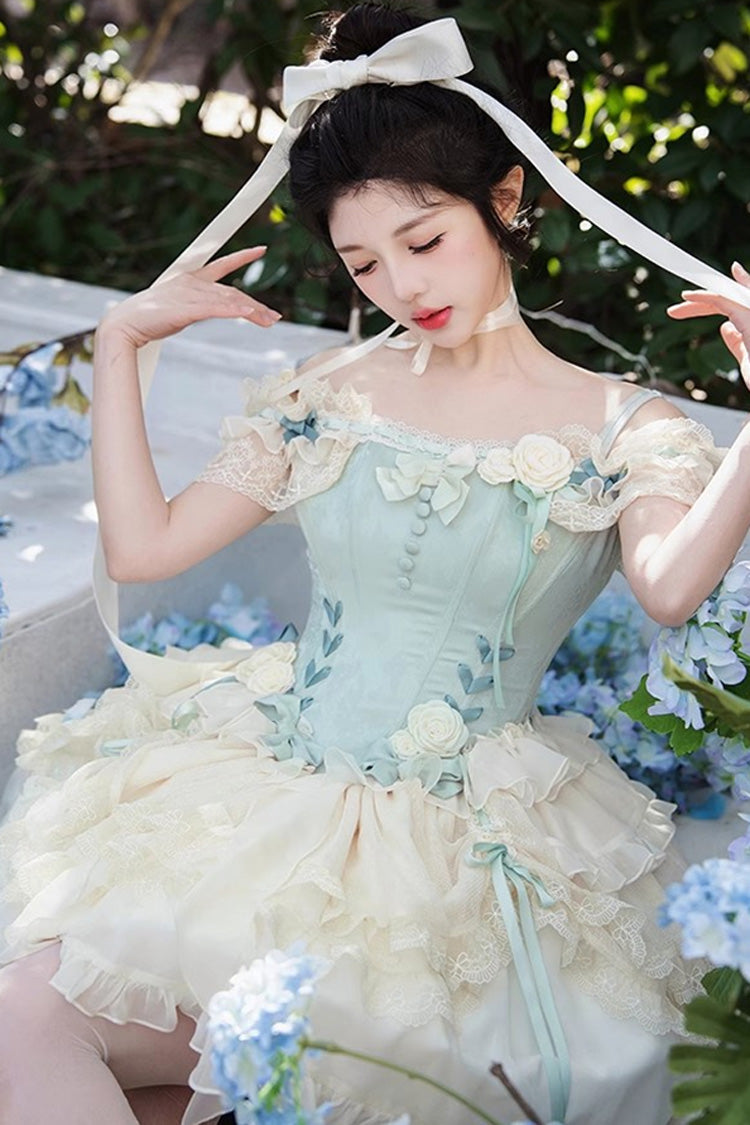 Gothic Lolita Dress - Light Green Off Shoulder, Green, Ruffled, Layered, Sweet Style - additional product view 3