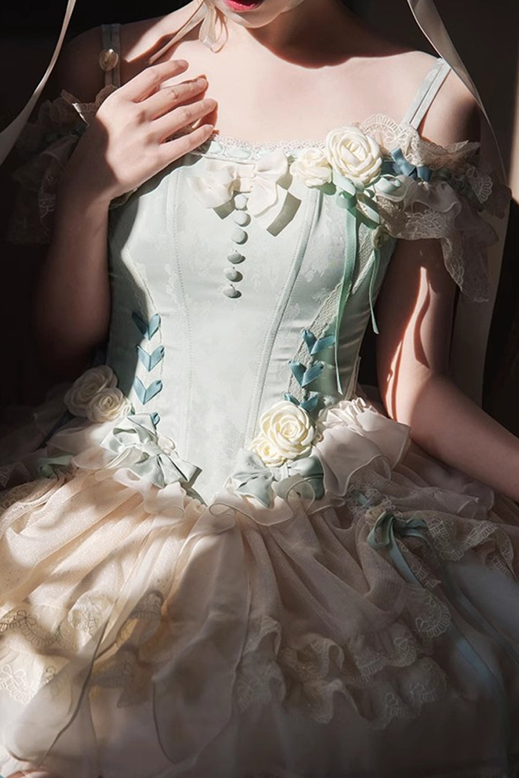 Gothic Lolita Dress - Light Green Off Shoulder, Green, Ruffled, Layered, Sweet Style - additional product view 4