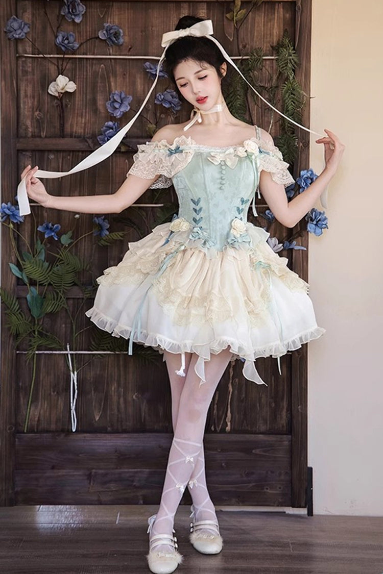Gothic Lolita Dress - Light Green Off Shoulder, Green, Ruffled, Layered, Sweet Style - additional product view 5