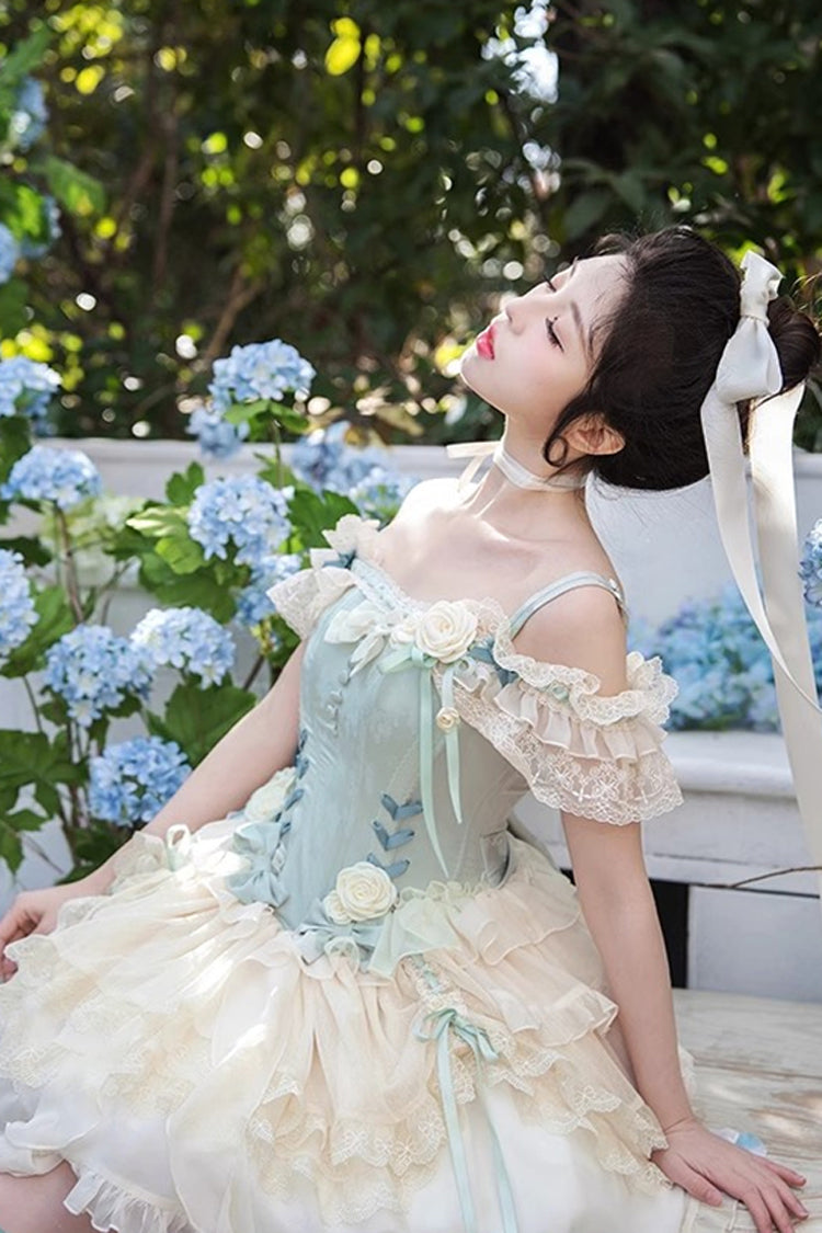 Gothic Lolita Dress - Light Green Off Shoulder, Green, Ruffled, Layered, Sweet Style - additional product view 6