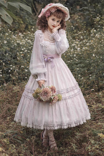 Gothic Lolita Dress - Light Purple, Purple, Plus Size, Bow Detail, Lace Trim - additional product view 2
