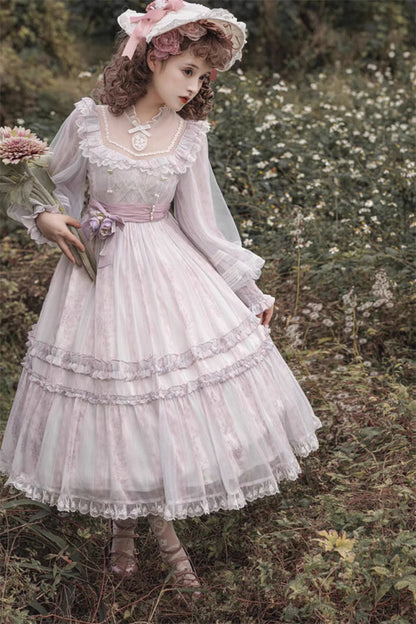 Gothic Lolita Dress - Light Purple, Purple, Plus Size, Bow Detail, Lace Trim - additional product view 3