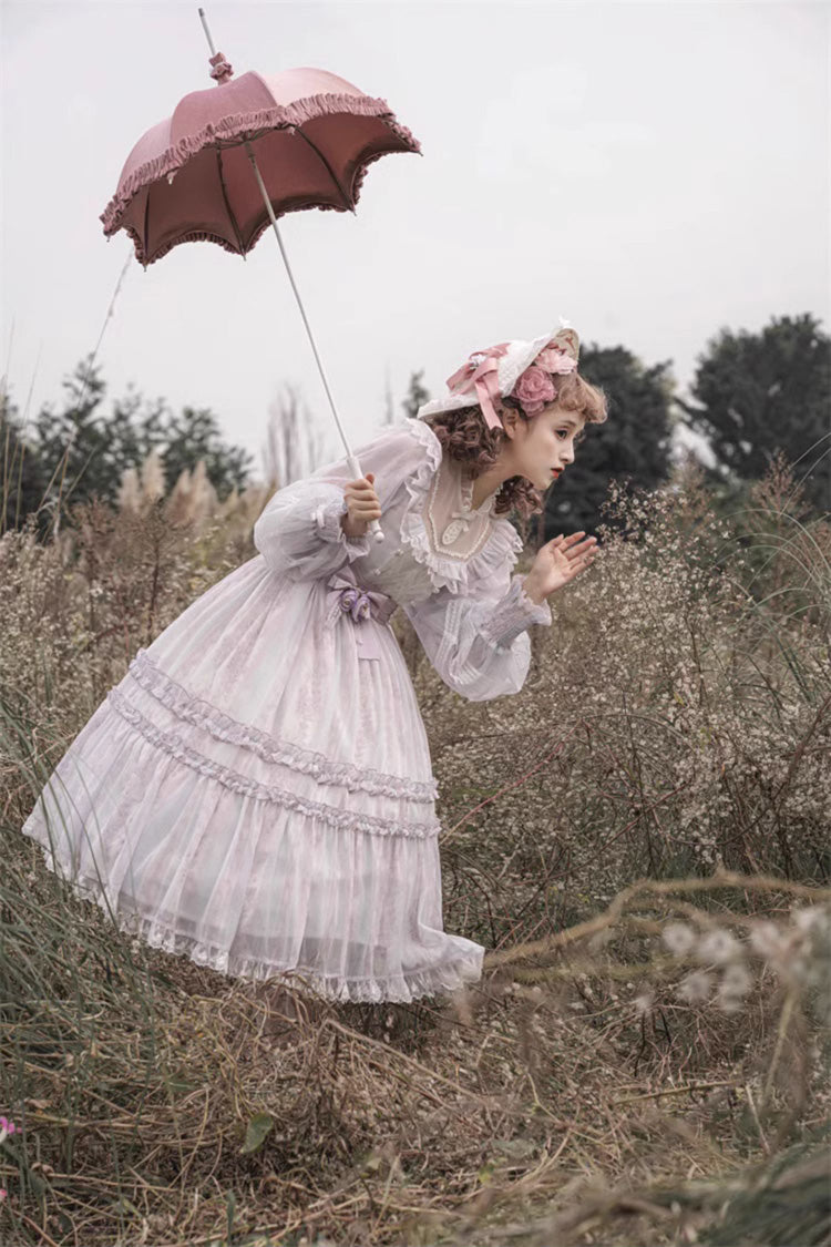 Gothic Lolita Dress - Light Purple, Purple, Plus Size, Bow Detail, Lace Trim - additional product view 4