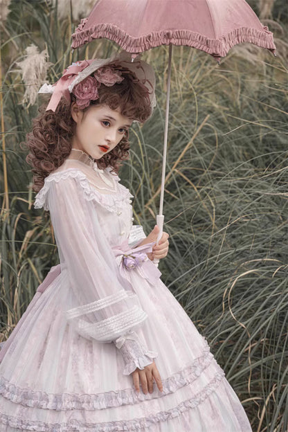 Gothic Lolita Dress - Light Purple, Purple, Plus Size, Bow Detail, Lace Trim - additional product view 5