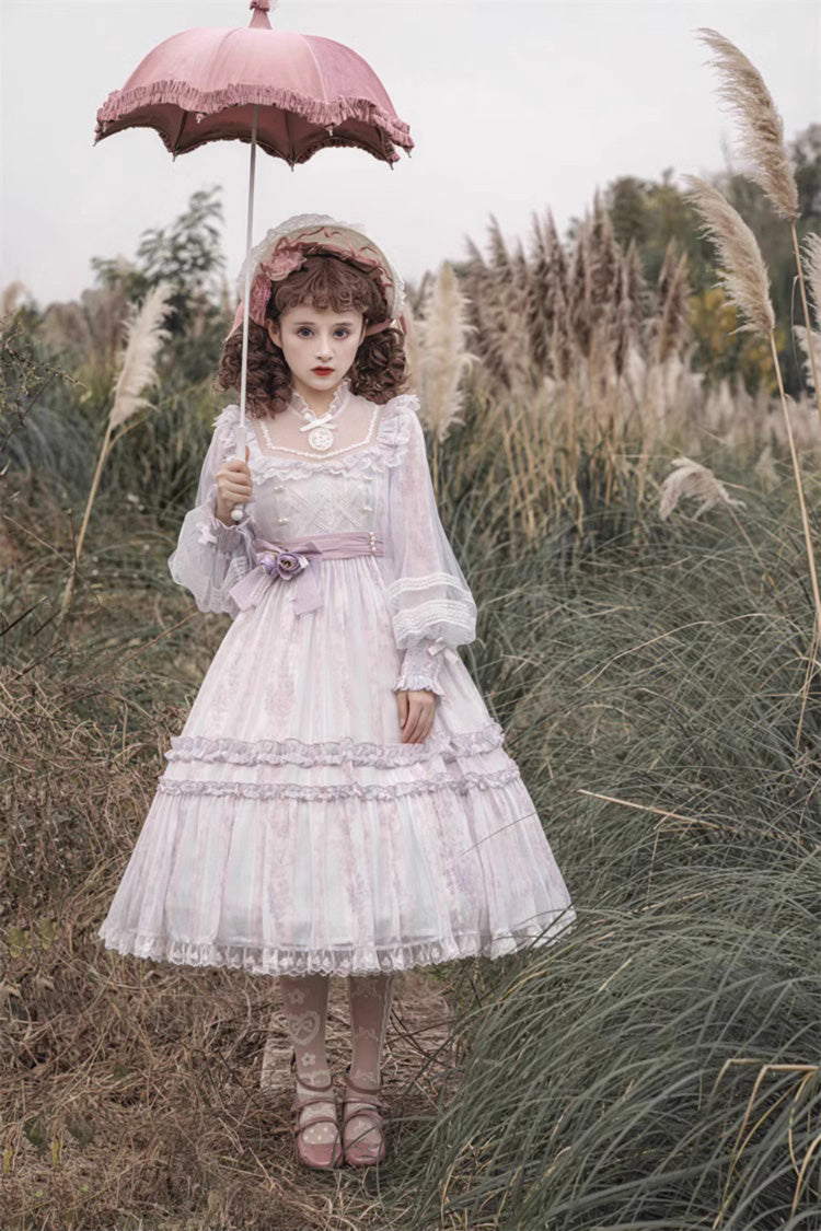 Gothic Lolita Dress - Light Purple, Purple, Plus Size, Bow Detail, Lace Trim - additional product view 6
