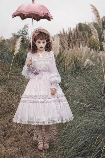 Gothic Lolita Dress - Light Purple, Purple, Plus Size, Bow Detail, Lace Trim - additional product view 6