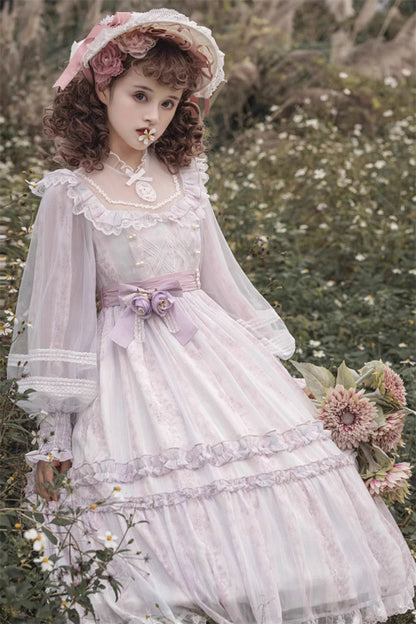 Gothic Lolita Dress - Light Purple, Purple, Plus Size, Bow Detail, Lace Trim - additional product view 8