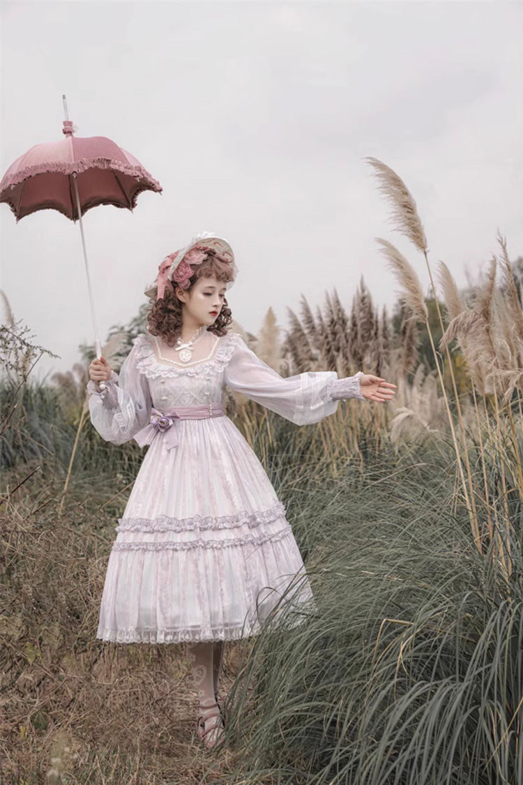 Gothic Lolita Dress - Light Purple, Purple, Plus Size, Bow Detail, Lace Trim - additional product view 9