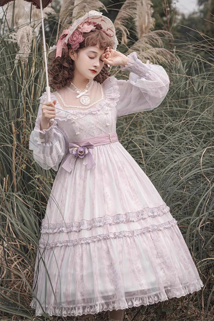 Gothic Lolita Dress - Light Purple, Purple, Plus Size, Bow Detail, Lace Trim - main product image