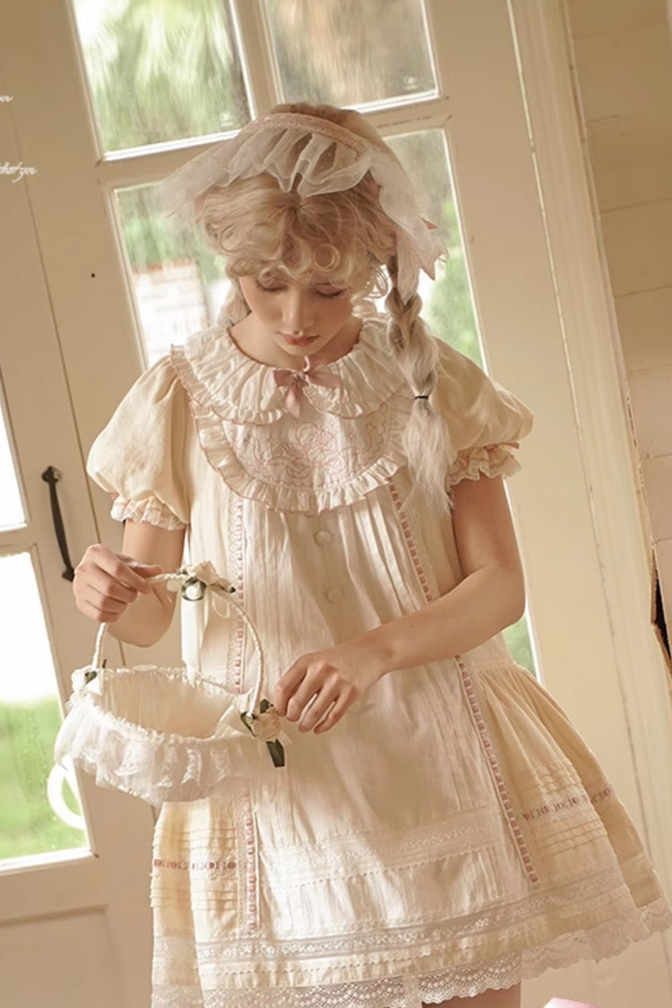 Gothic Lolita Dress - Light Yellow Doll Collar, Yellow, Printed, Sweet Style, Bow Detail - additional product view 2