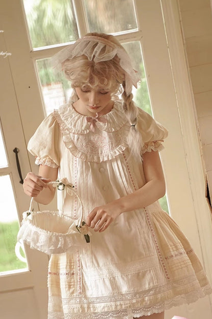 Gothic Lolita Dress - Light Yellow Doll Collar, Yellow, Printed, Sweet Style, Bow Detail - additional product view 2
