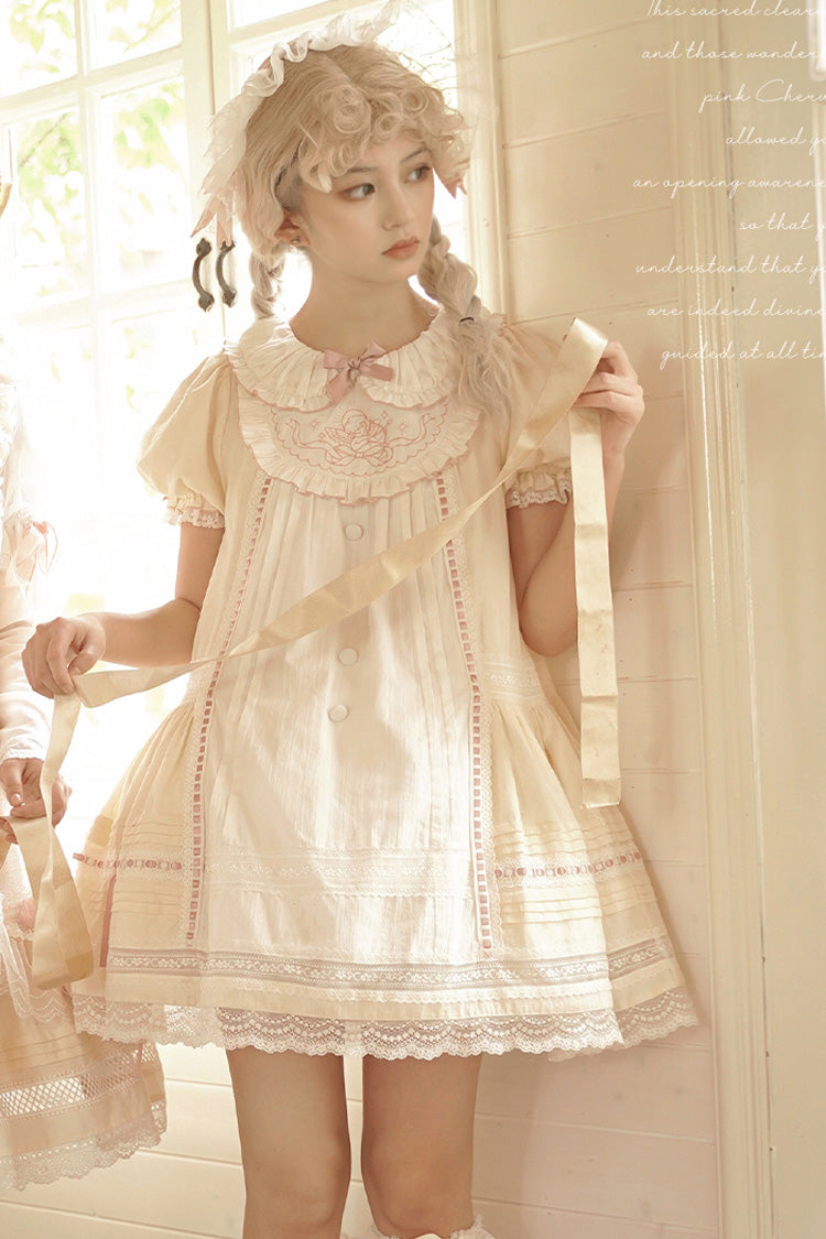 Gothic Lolita Dress - Light Yellow Doll Collar, Yellow, Printed, Sweet Style, Bow Detail - additional product view 3