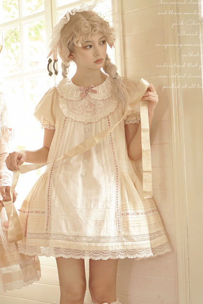 Gothic Lolita Dress - Light Yellow Doll Collar, Yellow, Printed, Sweet Style, Bow Detail - additional product view 3