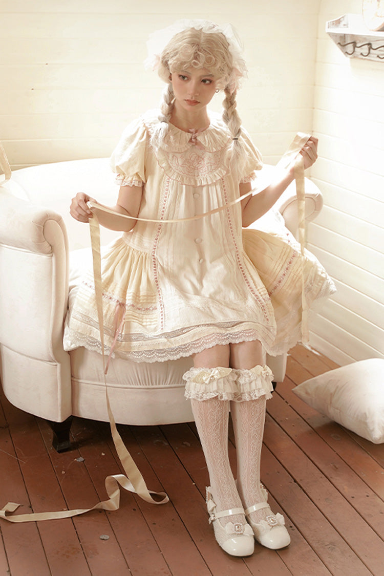 Gothic Lolita Dress - Light Yellow Doll Collar, Yellow, Printed, Sweet Style, Bow Detail - additional product view 4