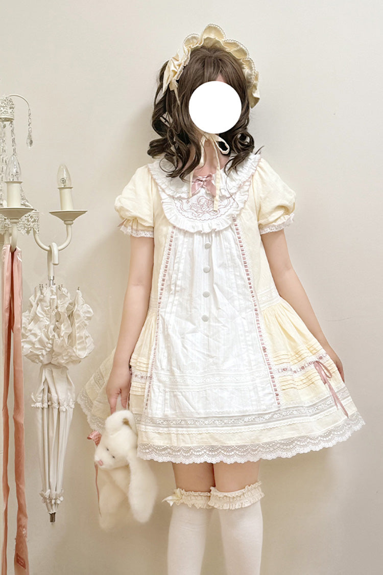 Gothic Lolita Dress - Light Yellow Doll Collar, Yellow, Printed, Sweet Style, Bow Detail - additional product view 6