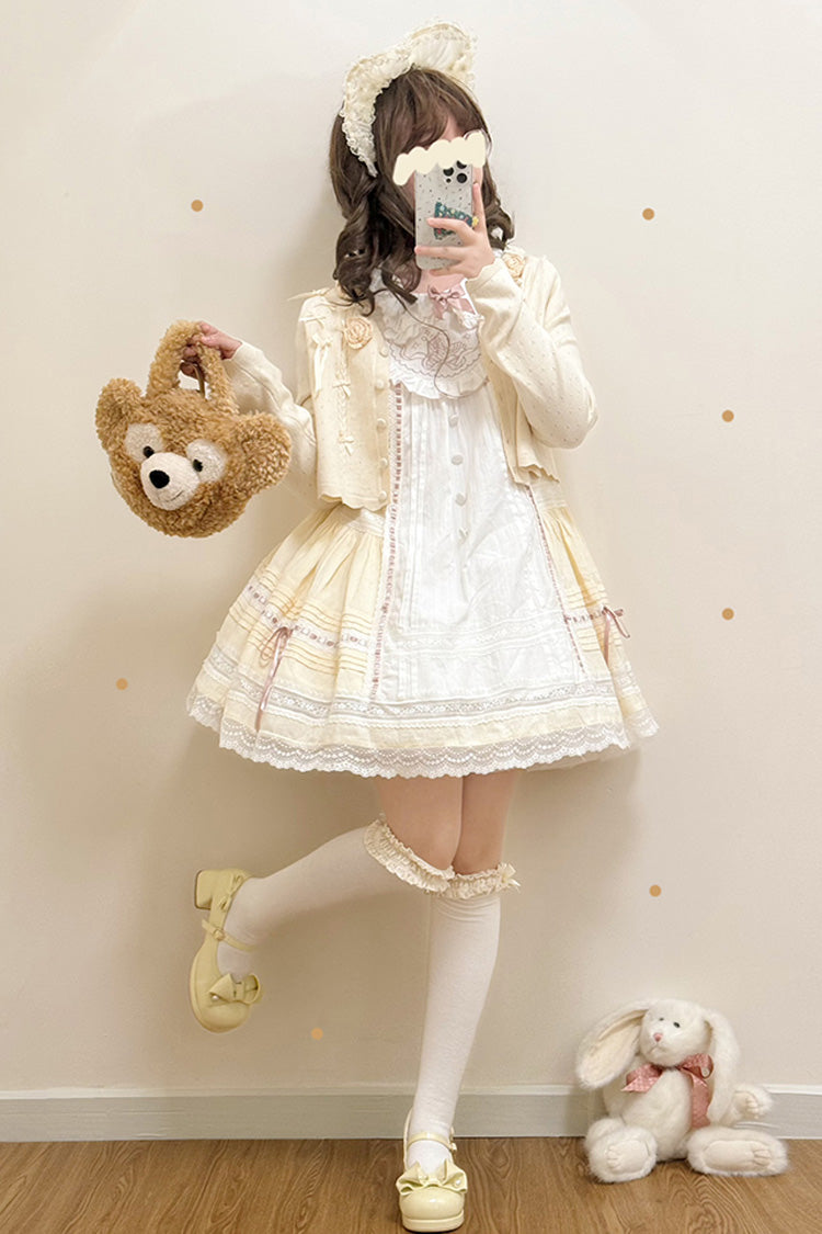 Gothic Lolita Dress - Light Yellow Doll Collar, Yellow, Printed, Sweet Style, Bow Detail - additional product view 7