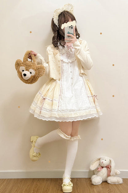 Gothic Lolita Dress - Light Yellow Doll Collar, Yellow, Printed, Sweet Style, Bow Detail - additional product view 7