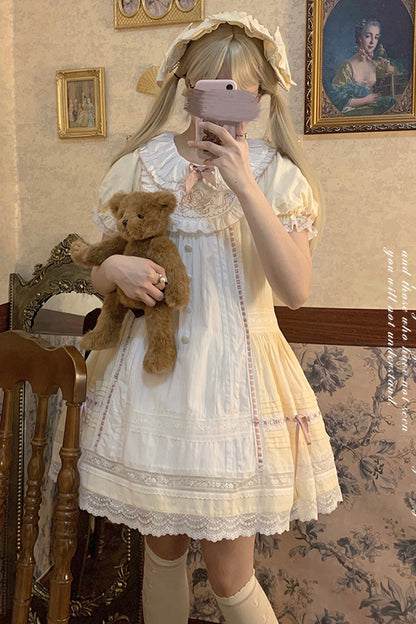 Gothic Lolita Dress - Light Yellow Doll Collar, Yellow, Printed, Sweet Style, Bow Detail - additional product view 9
