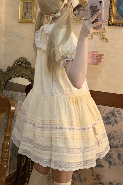 Gothic Lolita Dress - Light Yellow Doll Collar, Yellow, Printed, Sweet Style, Bow Detail - additional product view 10