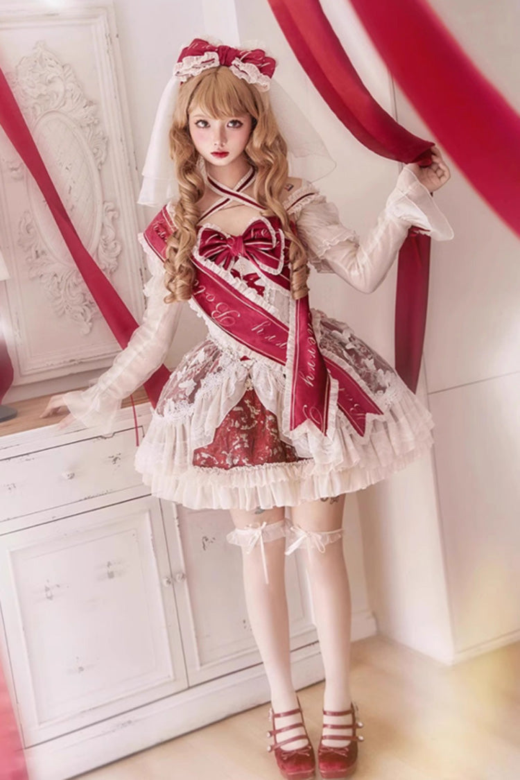 Gothic Lolita Dress - Lilibet, Red, Sweet Style, Bow Detail, Lace Trim - additional product view 3