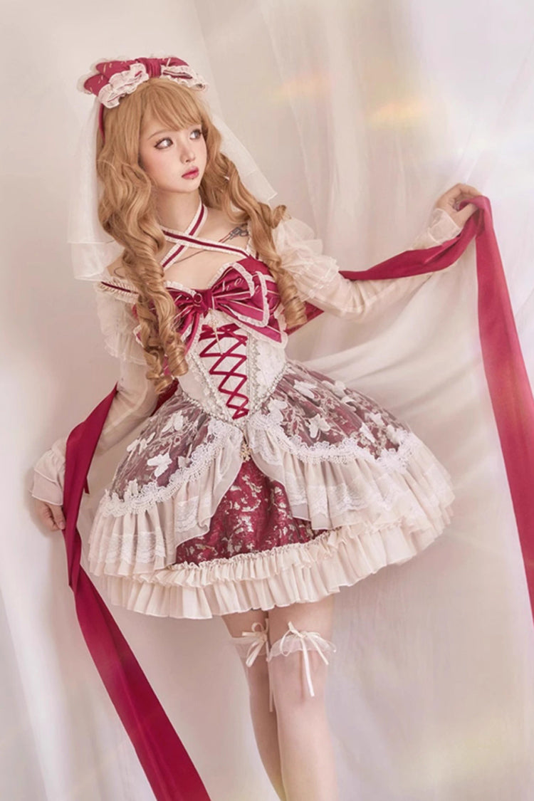 Gothic Lolita Dress - Lilibet, Red, Sweet Style, Bow Detail, Lace Trim - additional product view 4