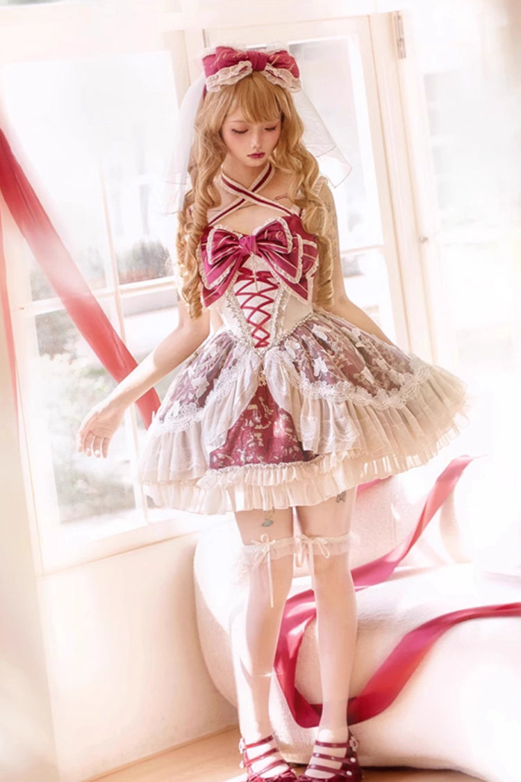 Gothic Lolita Dress - Lilibet, Red, Sweet Style, Bow Detail, Lace Trim - additional product view 6