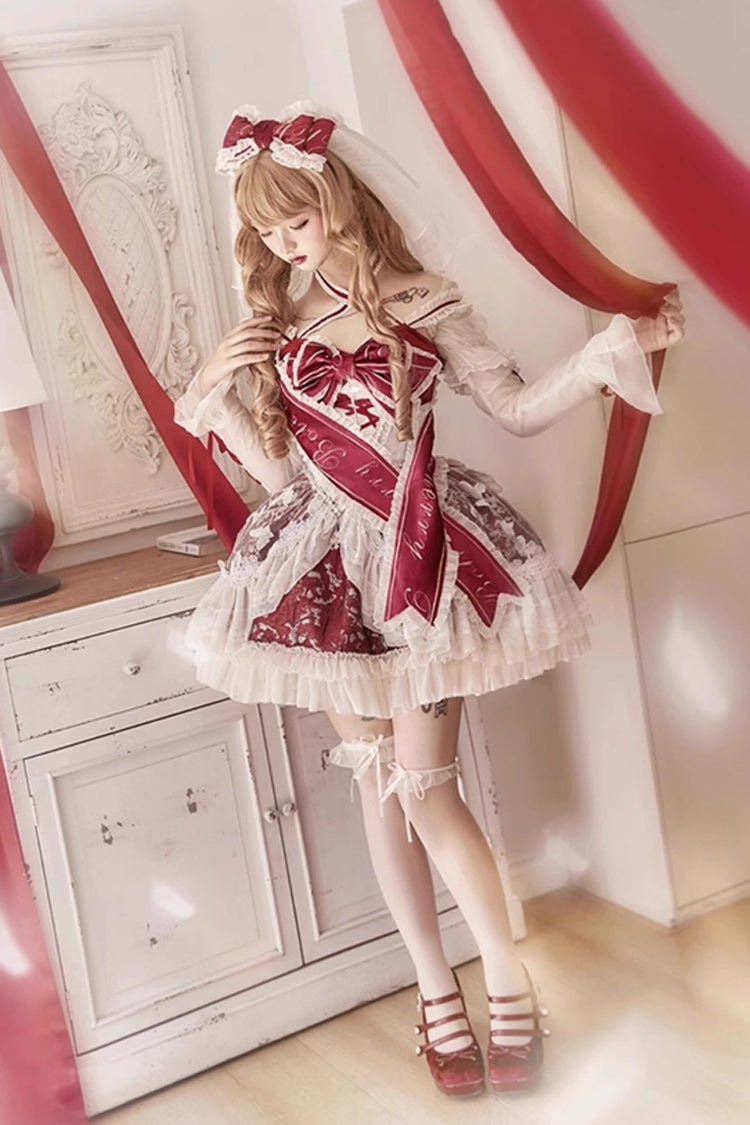 Gothic Lolita Dress - Lilibet, Red, Sweet Style, Bow Detail, Lace Trim - additional product view 7