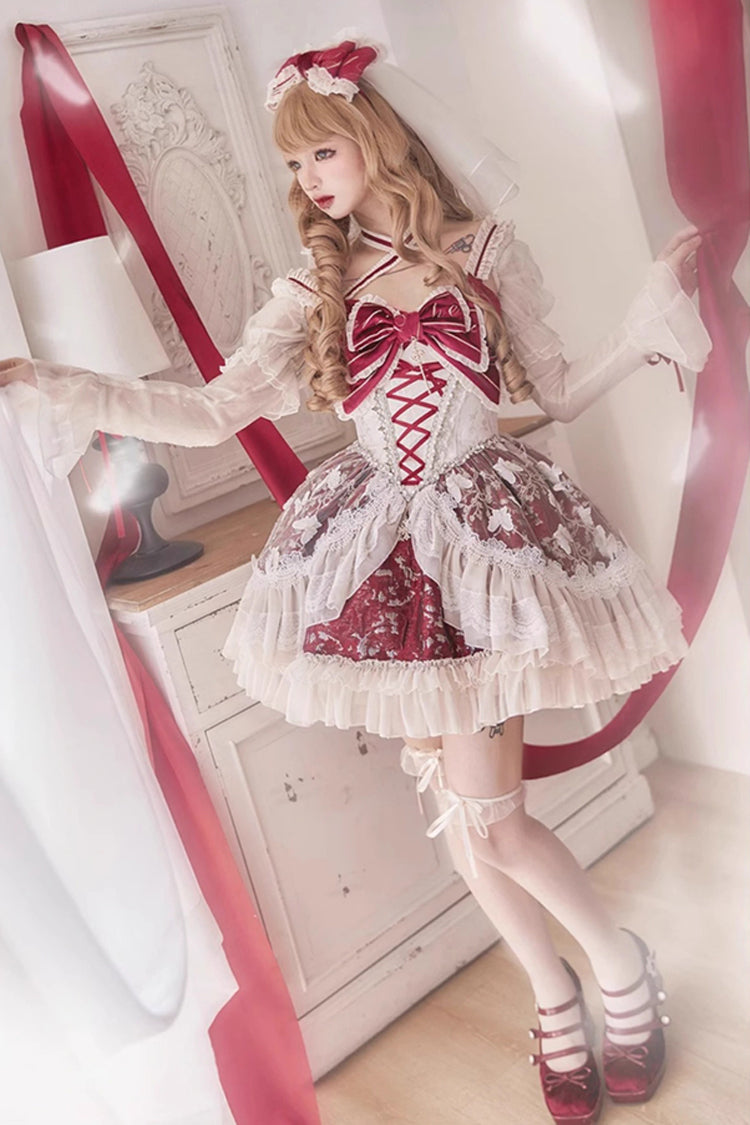 Gothic Lolita Dress - Lilibet, Red, Sweet Style, Bow Detail, Lace Trim - additional product view 8