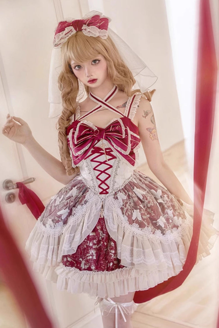 Gothic Lolita Dress - Lilibet, Red, Sweet Style, Bow Detail, Lace Trim - additional product view 9