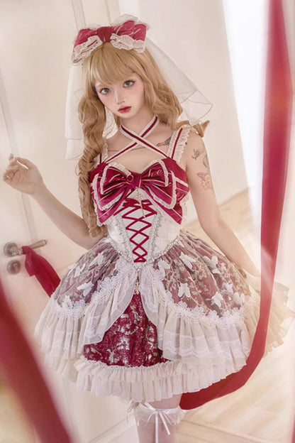 Gothic Lolita Dress - Lilibet, Red, Sweet Style, Bow Detail, Lace Trim - additional product view 9