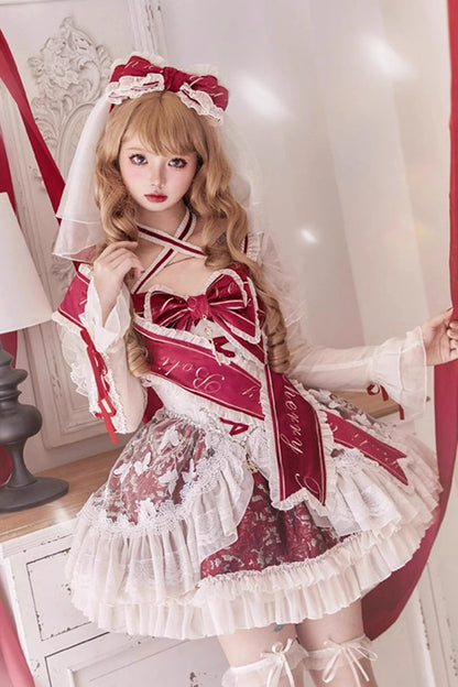 Gothic Lolita Dress - Lilibet, Red, Sweet Style, Bow Detail, Lace Trim - main product image