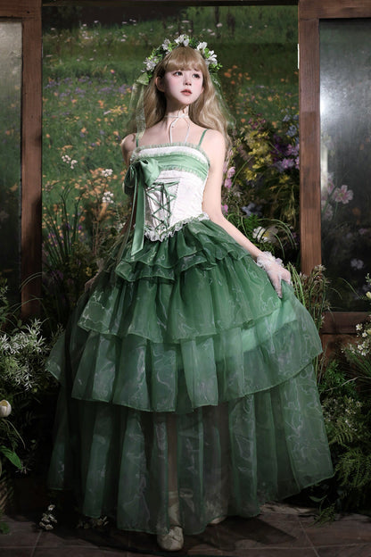 Gothic Lolita Dress - Lily Of The Valley In Falling, Green, Sweet Style, Bow Detail - additional product view 2