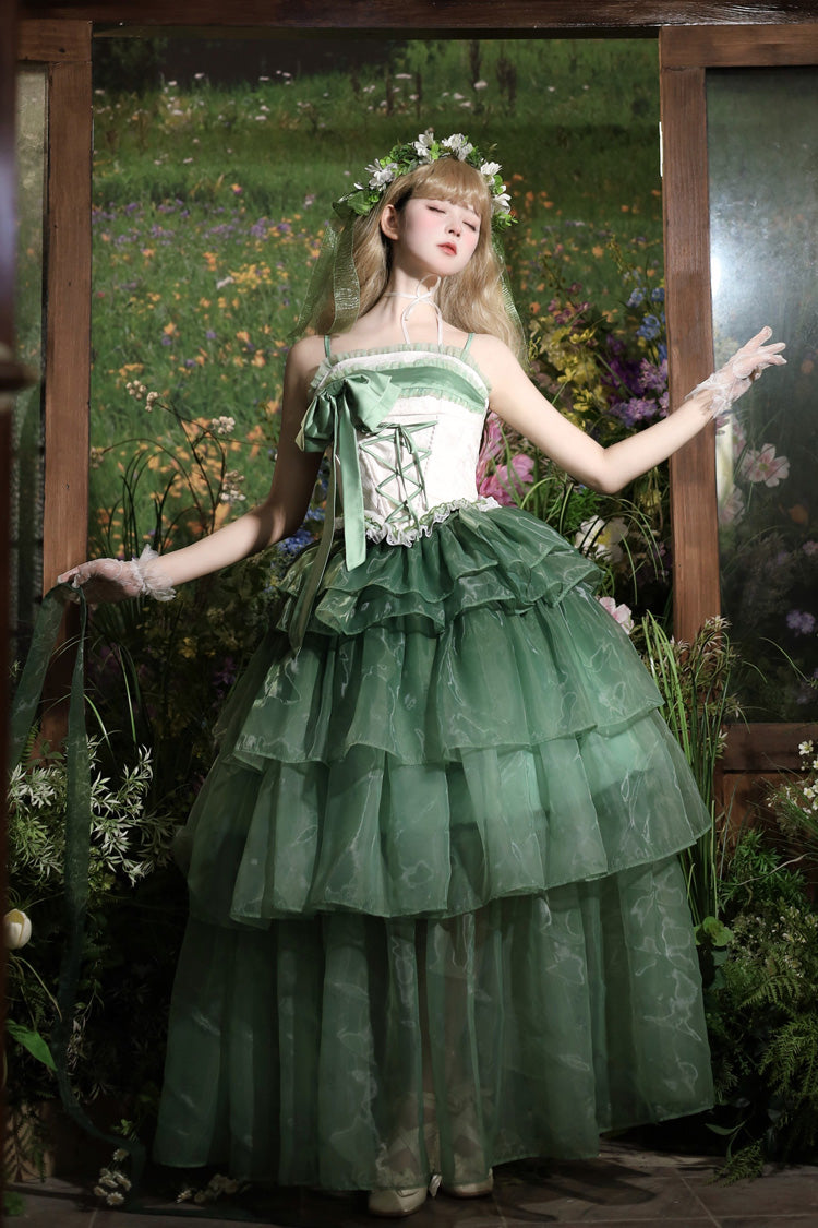 Gothic Lolita Dress - Lily Of The Valley In Falling, Green, Sweet Style, Bow Detail - additional product view 3