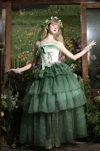 Gothic Lolita Dress - Lily Of The Valley In Falling, Green, Sweet Style, Bow Detail - additional product view 3