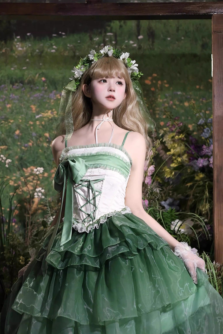Gothic Lolita Dress - Lily Of The Valley In Falling, Green, Sweet Style, Bow Detail - additional product view 4
