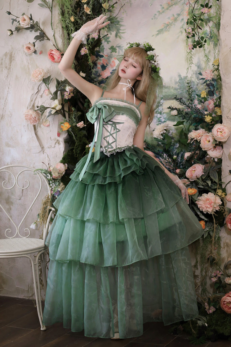 Gothic Lolita Dress - Lily Of The Valley In Falling, Green, Sweet Style, Bow Detail - main product image