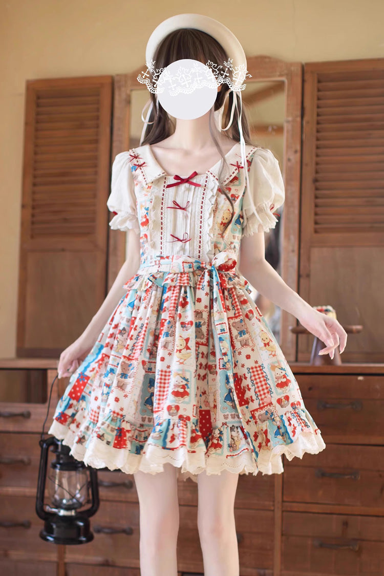 Gothic Lolita Dress - Linlang Painting Shop, Multi-Color, Bow Detail, Lace Trim, Ruffled - main product image