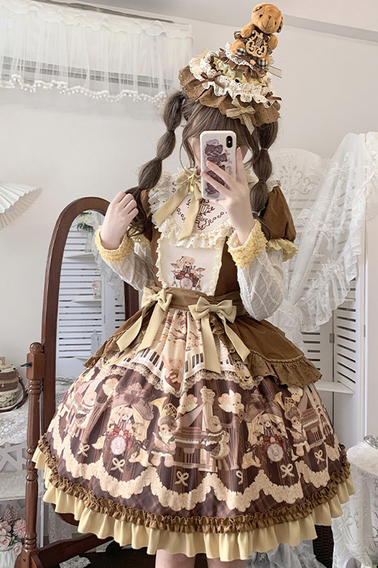 Gothic Lolita Dress - Little Bear Concerto, Brown, Detachable Detail, Bow Detail, Ruffled - additional product view 2