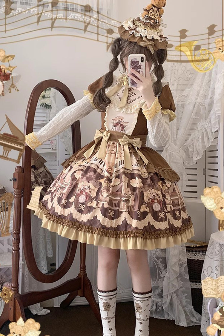 Gothic Lolita Dress - Little Bear Concerto, Brown, Detachable Detail, Bow Detail, Ruffled - additional product view 3