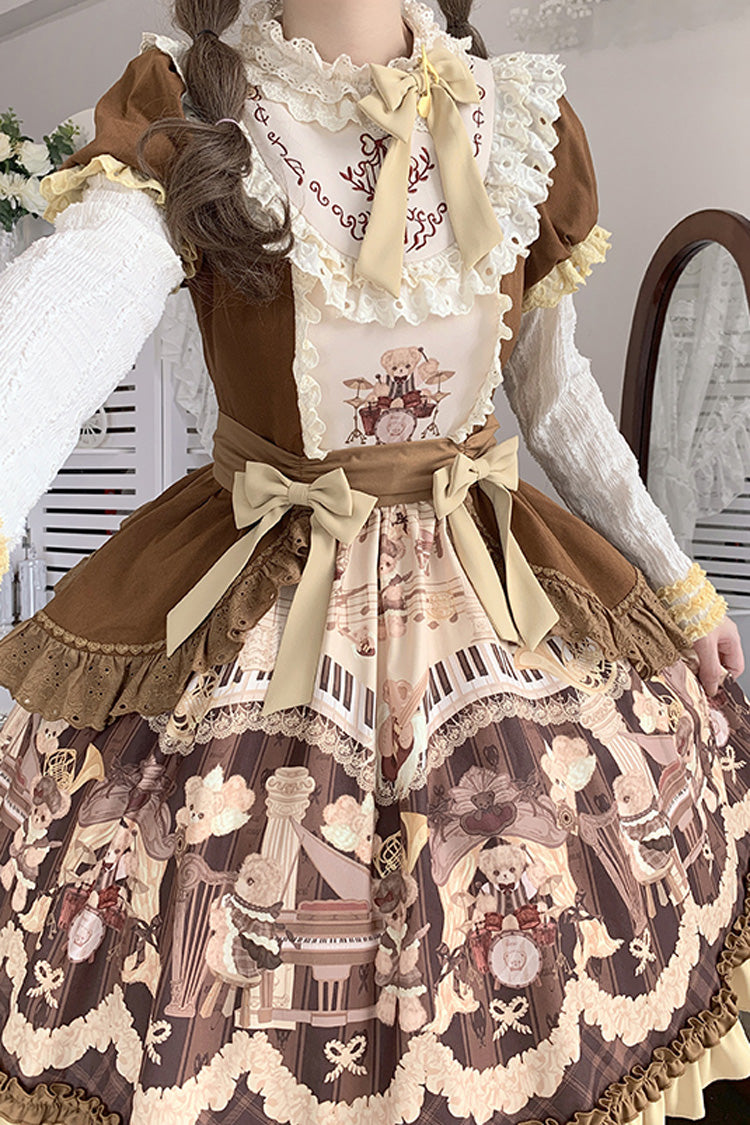 Gothic Lolita Dress - Little Bear Concerto, Brown, Detachable Detail, Bow Detail, Ruffled - additional product view 5