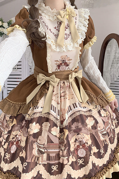 Gothic Lolita Dress - Little Bear Concerto, Brown, Detachable Detail, Bow Detail, Ruffled - additional product view 5