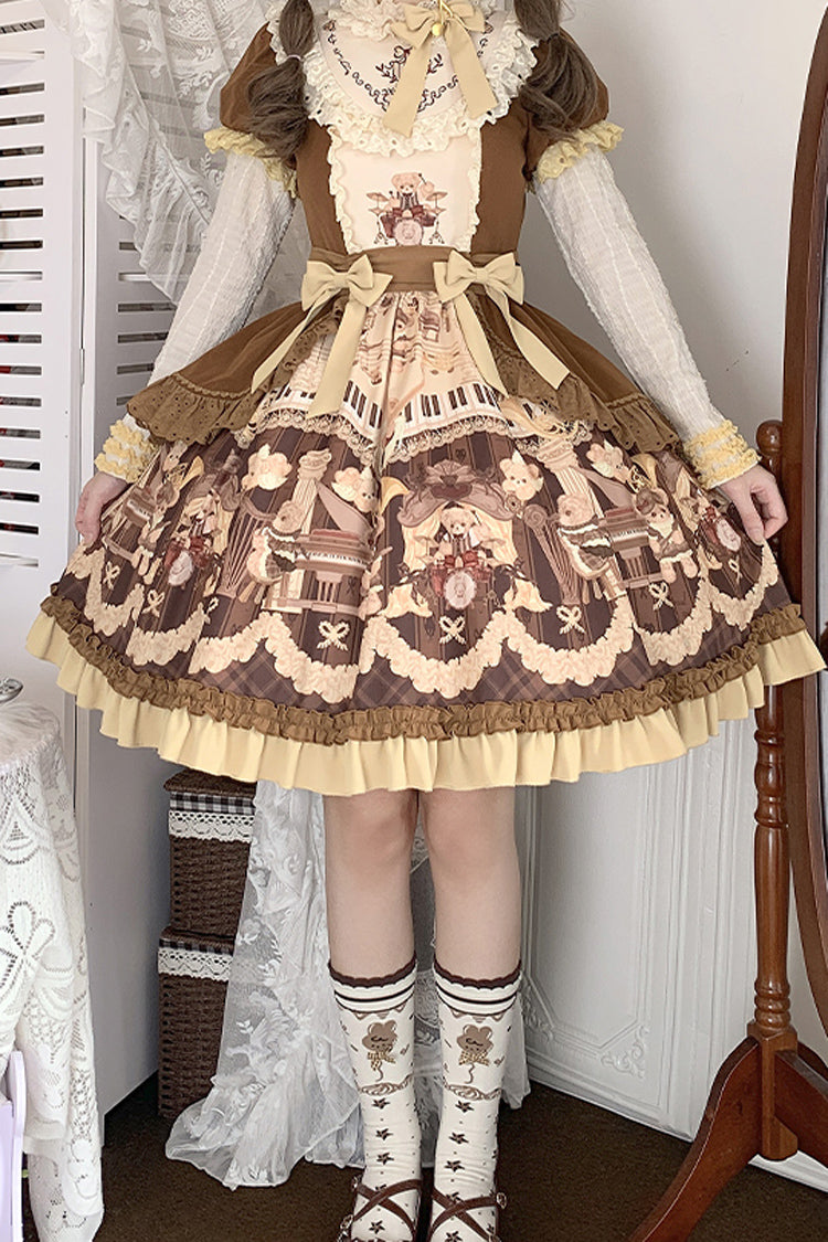 Gothic Lolita Dress - Little Bear Concerto, Brown, Detachable Detail, Bow Detail, Ruffled - additional product view 6